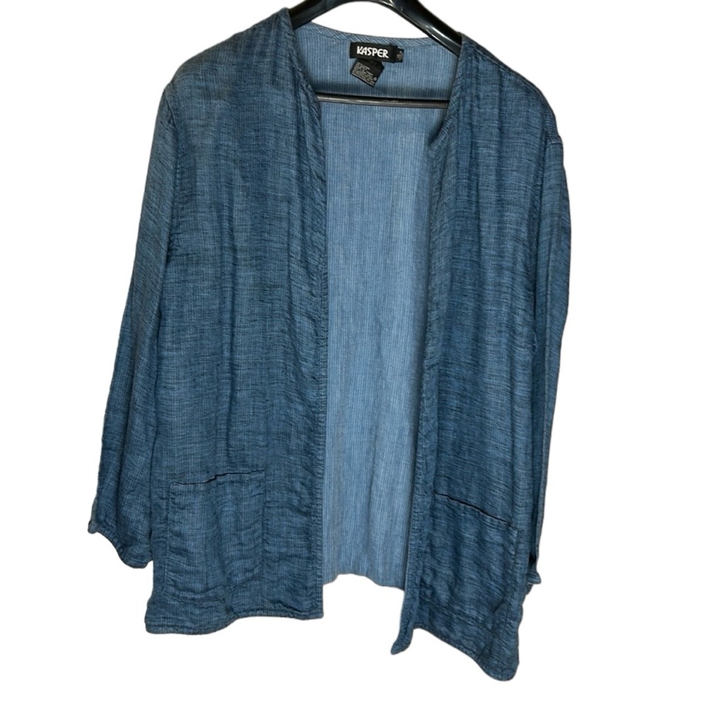 Kasper womens blazer‎ cardigan 100% linen blue size 16